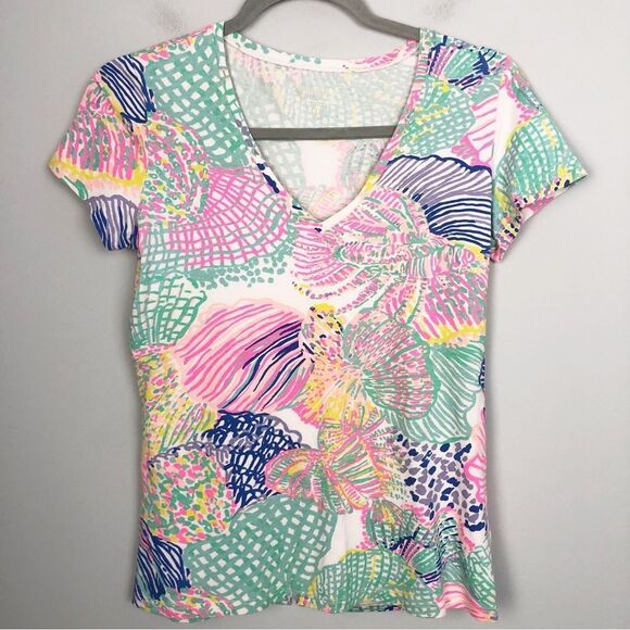 LILLY PULITZER | Michele V-Neck Top Roar of the Seas Colorful Tee Women’s Size S - Picture 3 of 9